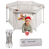 YOBWOK Laufstall Faltbar, Laufgitter für Baby & Kleinkind, Tragbar, Sechseckig, Atmungsaktives Mesh-Netz, Bällebad, Laufgitterzelt 135x135cm,Beige