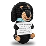 Komergave Lustiger Häkeltiere Dackel Kuscheltier, Handgemachtes Geschenke mit Positiver Energiekarte, Mutmacher Geschenk, Glücksbringer für Dackelliebhaber & Häkel-Liebhaber​