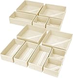 Homsorout 12 Stück Schrank Organizer Schubladen Organizer, Faltbare Aufbewahrungsbox Stoff, Unterwäsche Organizer, Organizer Kleiderschrank für Kleidung, Socken, Beige