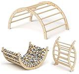 Bellabino Ruki 2in1 Kletterbogen und Wippe für Kinder ab 3 Jahre – Montessori Kletterspielzeug aus Buchenholz – Indoor Spielbogen mit Kissen ‘Dreiecke‘ – Kletterdreieck zusammenklappbar bis 50 kg