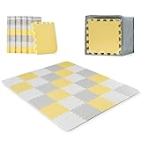 Kinderkraft Spielmatte LUNO, Erlebnismatte, Puzzlematte, Krabbelmatte, aus Schaumstoff, 30 Puzzleteile im Set, für Kinder ab 10 Monate, Gelb