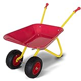 Doppelrad Schubkarre Kinder Metall Kinderschubkarre mit Komfortable Griffe für Garten-Gelb/Rot