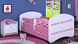 Happy Babies Kinderbett - mit Rausfallschutz Junge 140x70 Bett für Kinderzimmer mit Schublade & Matratze Einzelbett für Kinder Kinder Eigene Grafik - Namensfoto des Kindes (Rose)