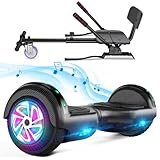 Hoverboard Go Kart, Hoverboard with Hoverkart for kids, 6.5 Inch Two-Wheel Self Balancing Hoverboard with Bluetooth Speaker & LED Lights, Gift for Children