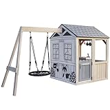 KidKraft Savannah Swing Outdoor Spielhaus aus Holz mit Nestschaukel, Gartenspielzeug mit Kinderküche und Schaukel für Kinder, Spielzeug für Draußen, Holzspielhaus für den Garten, P280169E