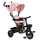 MoMi TELDE 5-in-1 Kinderdreirad, Tricycle mit 360°-Sitz mit 3-Punkt-Sicherheitsgurt, Fußstütze, Sonnendach, PU-Räder, Schiebegriff, Transportablage für Spielzeug