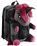 corimori Punk-Einhorn „Ruby“ - großer, flauschiger Plüsch-Rucksack für Teenager und Erwachsene - dunkelgrau/pink