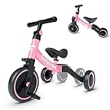 besrey 5 in 1 Laufräder Laufrad Kinderdreirad Dreirad Lauffahrrad Lauflernhilfe für Kinder ab 1 Jahre bis 4 Jahren - Rosa