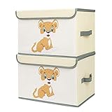 DIMJ 2 Stück Kinder Aufbewahrungsboxen mit Deckel, Große Spielzeugkiste, Aufbewahrungskiste mit Griffe, Faltbox für Kinderzimmer, Bücher, Kleidung, Spielzeug (Leopard)