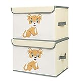 DIMJ Aufbewahrungsbox Kinder Spielzeugkiste - Aufbewahrungsbox Stoff Faltbox, Boxen Aufbewahrung Aufbewahrungsbox Kinderzimmer für Bücher, Kleidung, Spielzeug, 38 x 25 x 25 cm, 2 Stück Beige