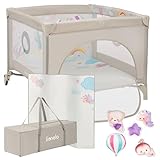 LIONELO Mille Plus 2-in-1 Laufstall & Reisebett 100x100 cm mit Matratze mit 3D-Bezug für Babys, bis 15 kg (0–36 Monate), Seiteneinstieg mit Reißverschluss, 2 Rollen mit Bremse, faltbar, Tragetasche