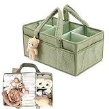 KQWVZ Baby Windel Caddy Organizer, Tragbarer Wickelorganizer Mit Fächern & Griffen, Plüsch Wickel Organizer Groß Mit Teddybärpuppe, Wickeltasche Organizer Für Kinder Car Wickel Bags (Grün)