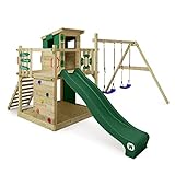 WICKEY Spielturm Klettergerüst Smart Camp mit Schaukel & grüner Rutsche, Outdoor Kinder Kletterturm mit Sandkasten, Leiter & Spiel-Zubehör für den Garten