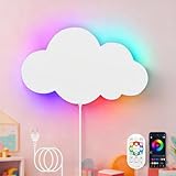 KZT LED Wandleuchte RGB Farbwechsel Wandlampe mit Fernbedienung Kinderzimmer Dimmable Nachttischlampe Modern Innen Nachtlicht mit Stecker für Schlafzimmer Wohnzimmer Hotel Wolken Wandbeleuchtung