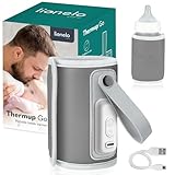 LIONELO Thermup Go Tragbarer Flaschenwärmer zur Temperaturhaltung, hält Wärme bis zu 24 h, 5 Temperaturstufen zur Auswahl, USB-Ladung, Aufwärmzeit bis zu 45 min, BPA-frei