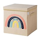 LIFENEY Aufbewahrungsbox mit Deckel und Regenbogen I Spielzeugbox mit Motiv passend für Würfelregale I Ordnungsbox für das Kinderzimmer I Aufbewahrungskorb Kinder