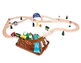 Battat Holzeisenbahn Set – Eisenbahn mit Lok aus Holz mit Schienen, Brücke, Bäume, Berg und mehr – Holzzug Spielzeug für Kinder ab 3 Jahre (47 Teile)