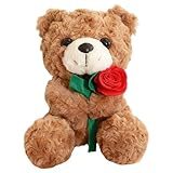 PDirat Teddybär Mit Rose, Teddy Bär Kuscheltier, Rosen Teddy,Geschenk Für Freundin, Valentinstag, Geburtstag, Weihnachten, Schlafbegleiter Und Emotionale Unterstützung