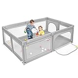 COSTWAY Baby Laufstall mit 50 Bällen & 2 Türen, Laufgitter mit atmungsaktivem Netz und Reißverschluss, Krabbelgitter, Laufgitterzelt für Säuglinge und Kleinkinder (Grau)