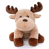 WEIGEDU Plüsch Elch Hirsch 32 cm, Weiches Kuscheltier Rentier mit Geweih, Beige & Braun – Sitzendes oder liegendes Stofftier für Kinder Spielzeug & Deko