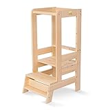 MEOWBABY Lernturm – Höhenverstellbarer Montessori Learning Tower für Kinder – Lernturm ab 1 Jahr – Sicherer Kinder Tritthocker – Holz Küchenhelfer für Küche & Alltag, Natur
