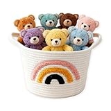 Aufbewahrungskorb kinder, Aufbewahrungskorb geflochten, Regenbogen Deko Korb, Gewebter Korb mit Griffen für Handtücher, Decken, Spielzeug, Geschenke, Kleidung