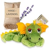 Habibi Plush Wärmekissen/Stofftier f. Kinder und Erwachsene – 1814 Glücksdrache grün mit Hirsefüllung, Wärmekuscheltier zum Erwärmen in der Mikrowelle/Backofen, ideal auch für Babys