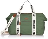 Childhome, Mommy Bag, Wickeltasche, Kliniktasche, Reisetasche, großes Fassungsvermögen, Wickelauflage, verstellbarer Schultergurt, unterteilt, Isoliertasche, Durchgang für Koffer, Grün, Signature
