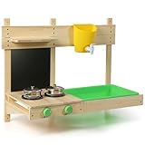 BlueWood Matschküche Kinder Outdoor, Holzspielzeug, Kinderküchen-Spielset mit, Spielfutter, Küchenzubehör, Kochset, Geschenk für Mädchen und Jungen, Drinnen und Draußen Aktivitäten-Wandhängerversion