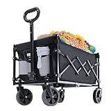 Faltbarer Wagen mit Rädern, zusammenklappbarer Wagen mit verstellbarem Griff, 70L und 550LB große Kapazität, für Einkaufen, Camping, Garten, Strand und Outdoor-Sport (schwarz)