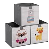 Navaris Kinder Aufbewahrungsbox 3er Set - Regal Aufbewahrung 28 x 28 x 28 cm Spielzeugkiste - 3x Spielzeug Box faltbar für Kinderzimmer - Tier Motiv Kisten mit Griff - Toy Box Set