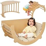 AIYAPLAY 3 in 1 Klettergerüst Set mit Tischplatte Kissen, Kletterbogen zum Schaukeln und Klettern, Kletterspielzeug aus Holz, für Kinder 1,5-4 Jahre, Indoor, Naturholz