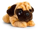 Lashuma Keel Toys Plüschtier Hund Mops, Kuscheltier Hündchen liegend 32 cm