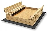 Sandkiste mit Sitzbänken Sandkasten mit Deckel aus Holz 120x120 Imprägniert oder Naturell Sandbox Spielzeug Spielzeug Garten (120x120 Naturholz)