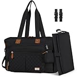 RAINSMORE Baby Wickeltasche Groß mit Schnullertasche und Wickelunterlage Multifunktions Babytasche Reisewindeltasche für Mama und Papa Schwarz