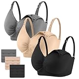 AoToZan 3 Stücke Schwangerschafts Still BH Damen, Nahtlos Still-BHS Ohne Bügel Schlaf Bralette Stillen Bra mit Zusätzlichen BH-Verlängerungen (Schwarz Beige Grau, L)