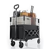 RYGEO Faltbarer Wagen mit Rädern, zusammenklappbarer Wagen mit verstellbarem Griff, 120L und 550LB große Kapazität, für Einkaufen, Camping, Garten, Strand und Outdoor-Sport (schwarz)