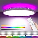 zemty LED Deckenleuchte Dimmbar 30CM, 24W 3200LM RGB Deckenlampe Farbwechsel, 3000K-6500K Badezimmer Lampe IP54 Wasserfest, Flach Badlampe Decke für Bad Kinderzimmer Schlafzimmer Wohnzimmer