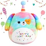 SQEQE Happy Birthday Stuffed Animal 10' Rainbow Dog Soft Toys Cute Plush Pillow Unicorn Dog Plush Toy for Kid Girl Boy 25CM
