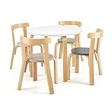 DREAMADE Kindertisch mit 4 Stühlen, Kindersitzgruppe aus Massivholz, Kindermöbel Set, Sitzgruppe für Kinder Mädchen und Jungen (Rund-Bunt)