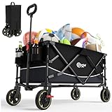 Portal Bollerwagen faltbar XXL Große Ladefläche 120kg belastbar Handwagen mit Getränkehalter Seitentasche Transportwagen Leiterwagen klappbar Strandwagen Faltwagen für Garten Camping Festival