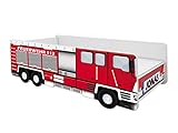 ACMA Kinderbett Auto-Bett Feuerwehr mit Rausfallschutz, Lattenrost und Matratze (160x80 + Name)