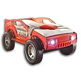 Stella Trading JEEP Autobett mit LED-Beleuchtung 90 x 200 cm - Aufregendes & hohes SUV Auto Kinderbett für kleine Rennfahrer in rot - 120 x 81 x 211 cm (B/H/T)