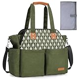 Lekebaby Baby Wickeltasche mit Wickelunterlage, 19 Taschen, Diaper Bag Bote Groß Reisewindeltasche für Mama und Papa, Multifunktions Babytasche für Reise, Grün