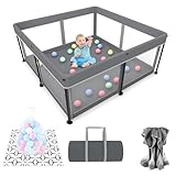 Laufstall Faltbar Baby Playpen with Mat - 127x127CM-Laufgitter, Schneller Aufbau, Sicher & Tragbar für drinnen & draußen (Grau)