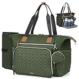 Tonyeee Wickeltasche mit Schnullertasche und Wickelunterlage, Wickelrucksack Multifunktions-Babytasche für Große Reisewindeltasche für Mama und Papa, isolierten Taschen-Dunkelgrün