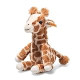 Steiff Gina Giraffe Hellbraun gefleckt 23 cm, Soft Cuddly Friends, aufrecht sitzend durch Granulatsäckchen, Kuscheltier Giraffe, Zootier Plüschtier, Flauschiges Safari-Tier