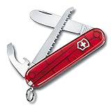Victorinox Taschenmesser My First rot transparent - Swiss Made - 9 Funktionen, Klinge, ohne Spitz, Kapselheber
