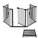 Froadp 75x60cm Kaminschutzgitter mit Tür 5tlg Welpenauslauf Laufgitter Klappbare Kinderschutzgitter 300cm Türschutzgitter Baby Schutzgitter Metall Ofenschutzgitter Kinder-Sicherung Absperrgitter