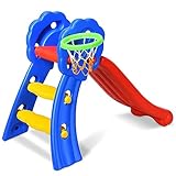 COSTWAY Kinder Rutsche mit Basketballkorb, Rutschbahn klappbar, Kinderrutsche, Gartenrutsche, Wellenrutsche, Kleinkinderrutsche für Indoor und Outdoor